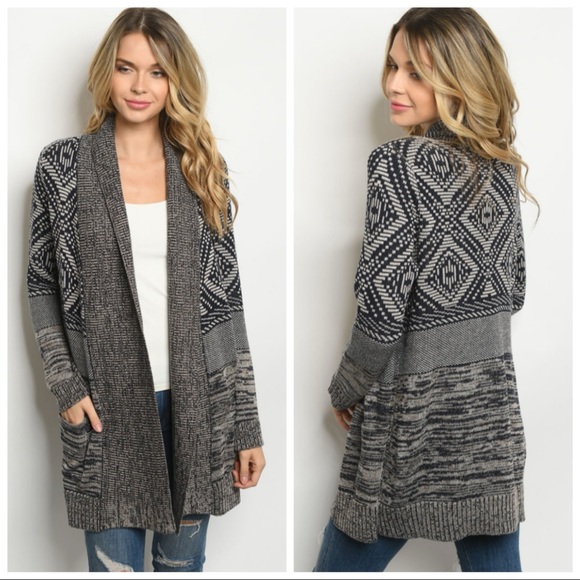 Honey Punch Sweaters - ❤️LAST NEW S Honey Punch Navy Taupe Cardigan